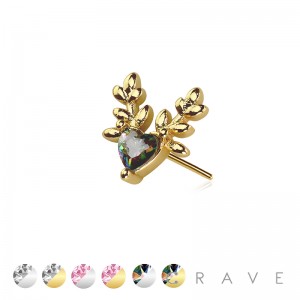 316L SURGICAL STEEL THREADLESS PUSH IN CZ DEER HEART TOP PART (ONLY)